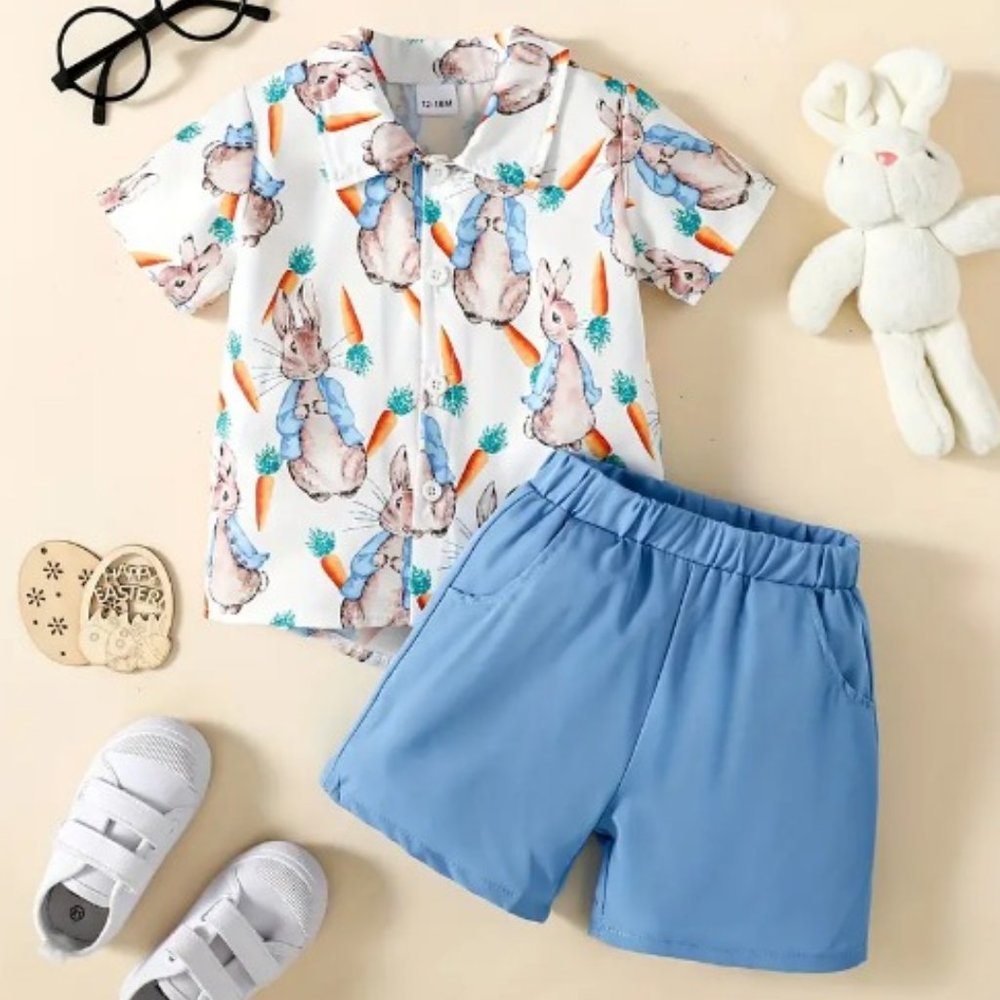 Boutique Peter Rabbit Easter Boys Button Shirt & Shorts Outfit Set